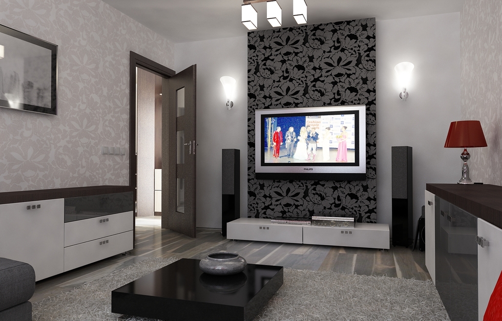 Bilder 3d interieur wohnzimmer rot grau 11