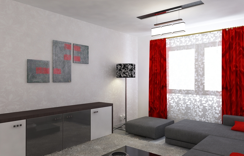 Bilder 3d interieur wohnzimmer rot grau 3