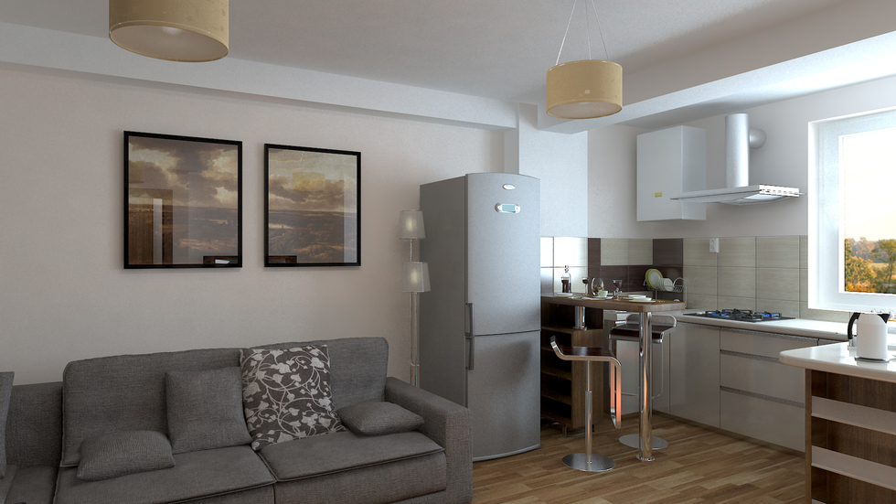 Bilder 3d interieur küche und wohnzimmer braun weià 5