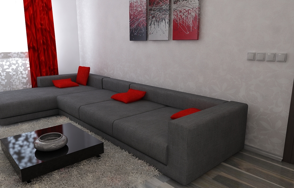 Bilder 3d interieur wohnzimmer rot grau 2