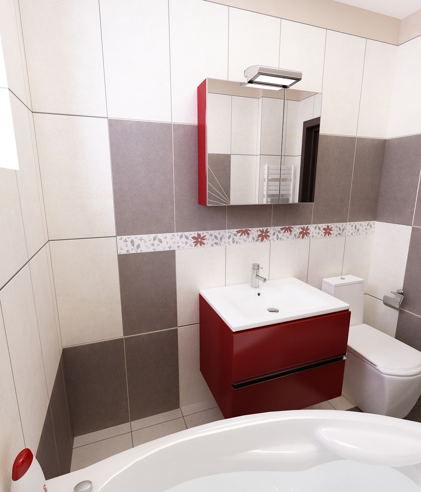 badezimmer rot grau