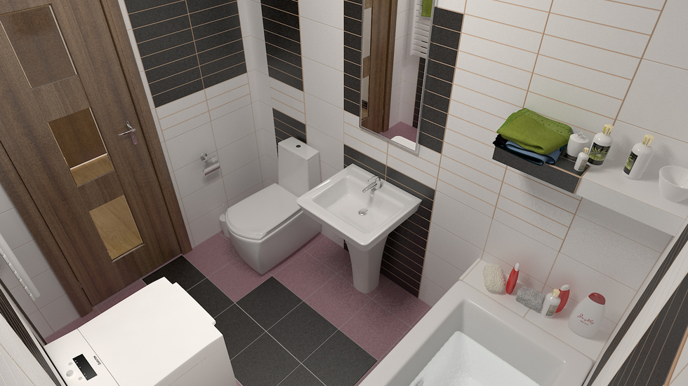 Bilder 3d Interieur Badezimmer Rosa Grau 1
