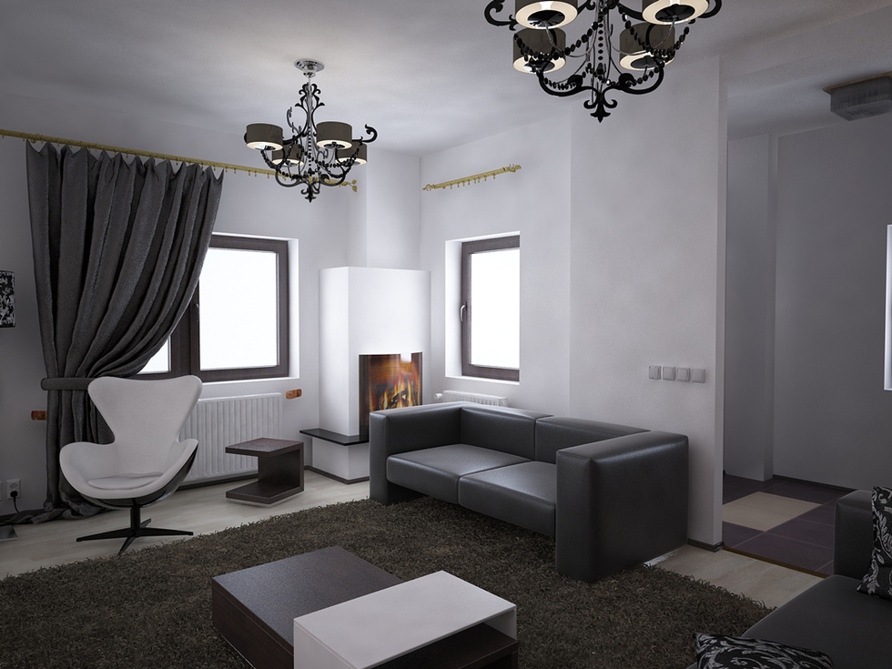 Bilder - 3D Interieur Wohnzimmer Schwarz-Weiß 'Valea ...